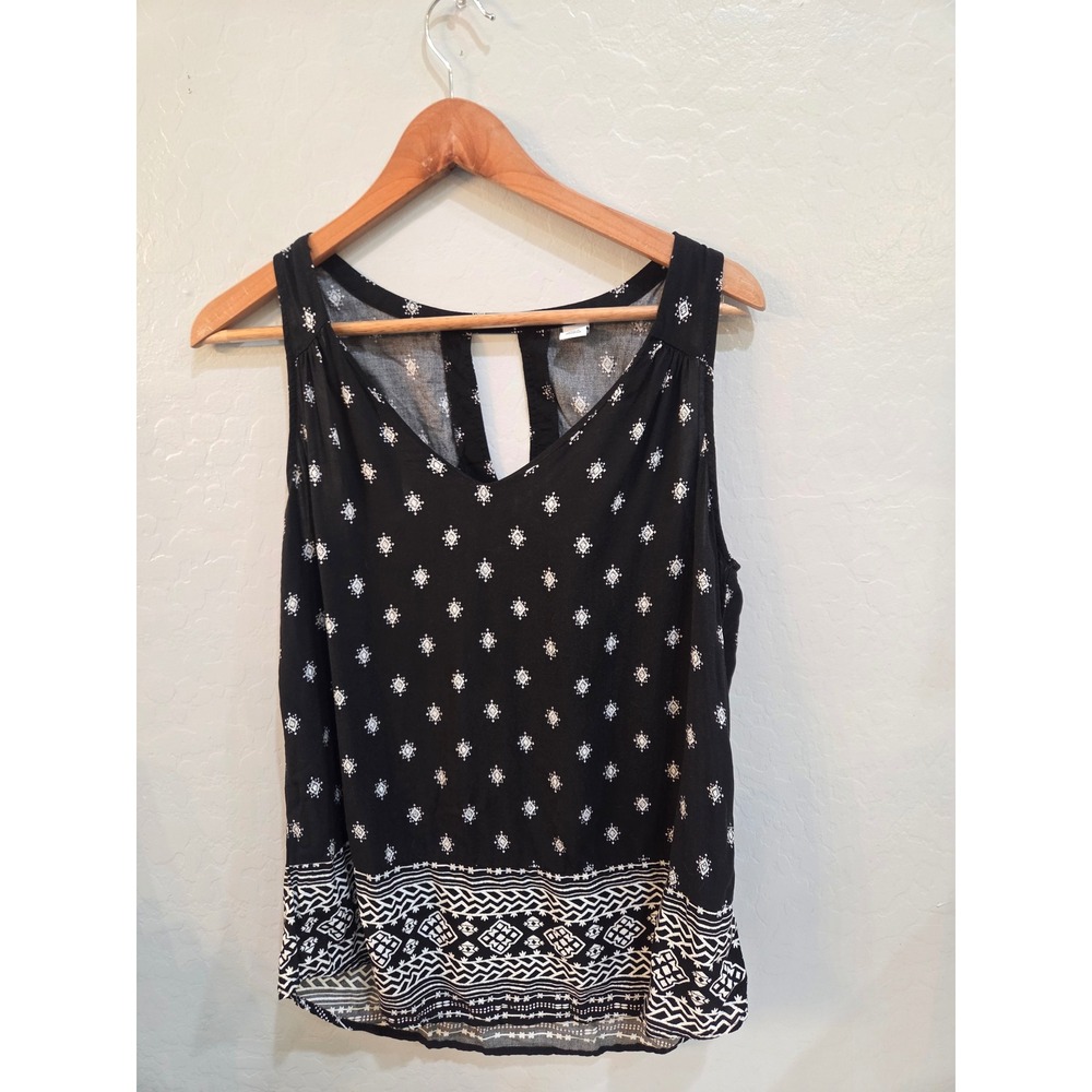 Old Navy Womens Medium Black White Geometric Tribal Print Keyhole Tank Top
